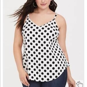 Torrid Plus 1X Ava Challis Cami Top White Black Polka Dot Whimsy Layering Blouse